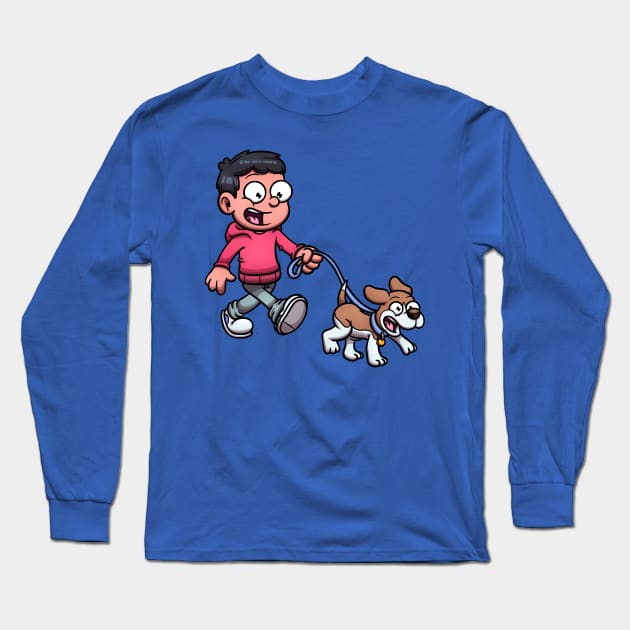 Boy Walking With A dog Long Sleeve T-Shirt by TheMaskedTooner